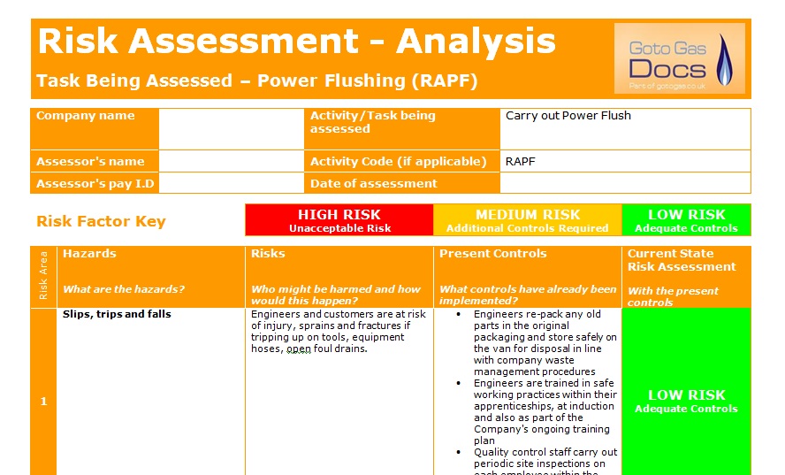 Forms: Risk Assessment - Power Flush